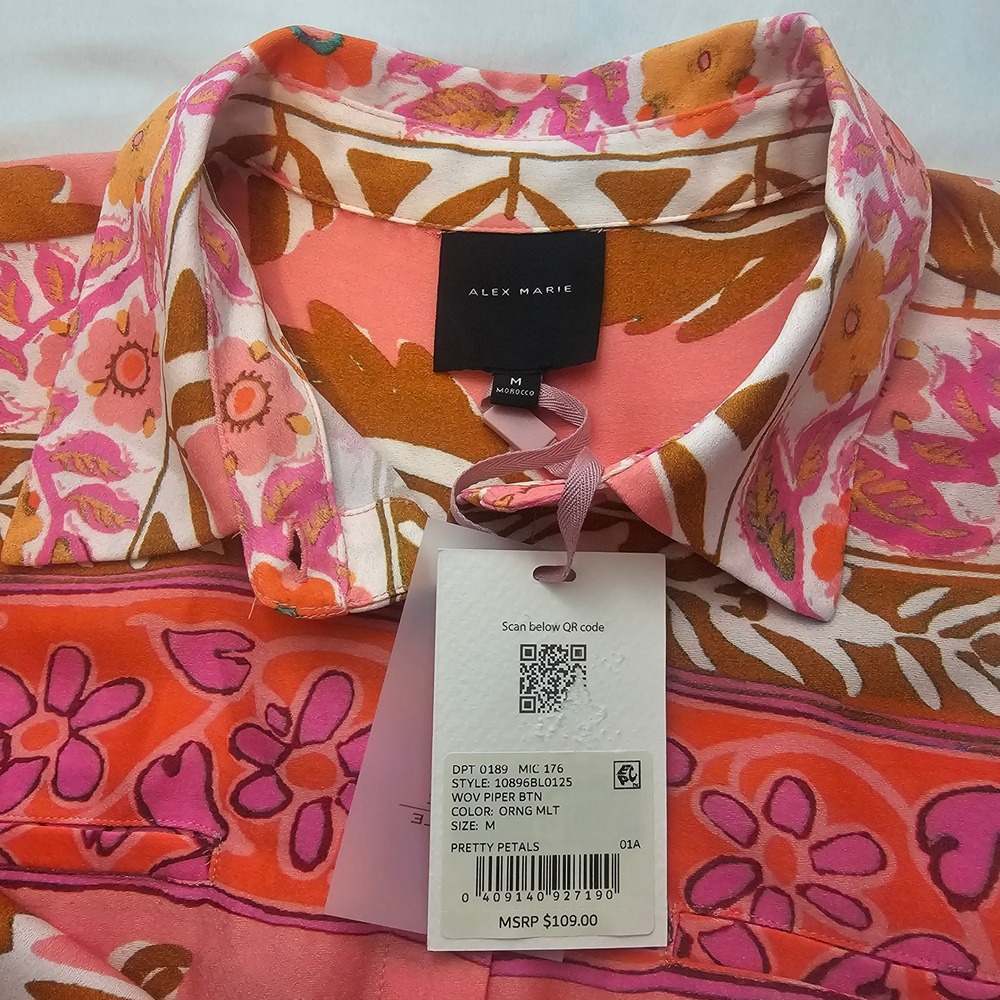 Alex Marie M Medium Floral Button Down Long Sleeve Blouse Shirt NWT $109 1200 - Picture 5 of 6